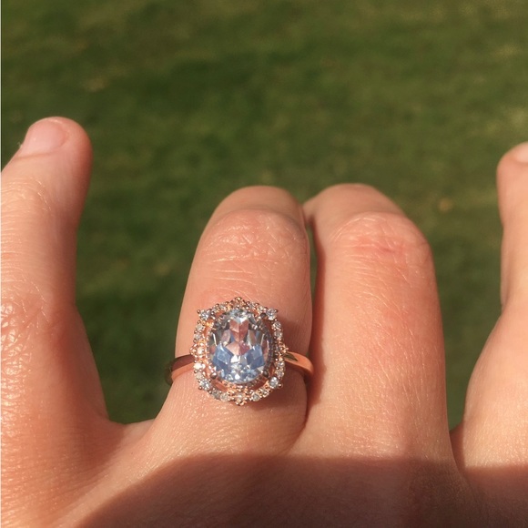 💍Zales Oval White Sapphire & Diamond 10k Rose Gold Vintage Style Ring Size 7 - Picture 9 of 12